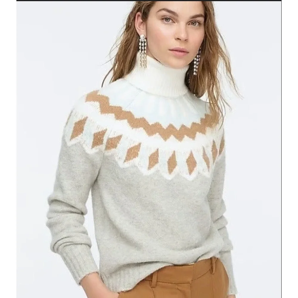 J. Crew Fair Isle Wool Blend Turtleneck Sweater  in Supersoft Yarn